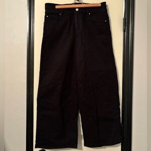 Ann Taylor Wide Leg Black Denim Double Silver Button Zipper Fly Size 10